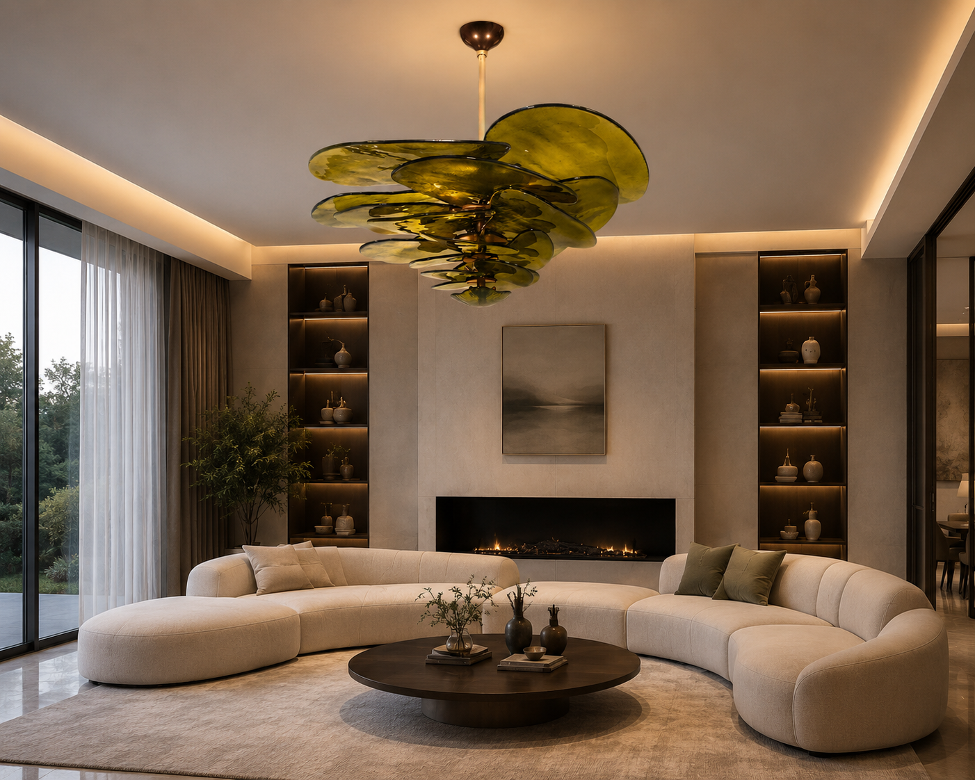 LOTUS - Green tinted glass Chandelier