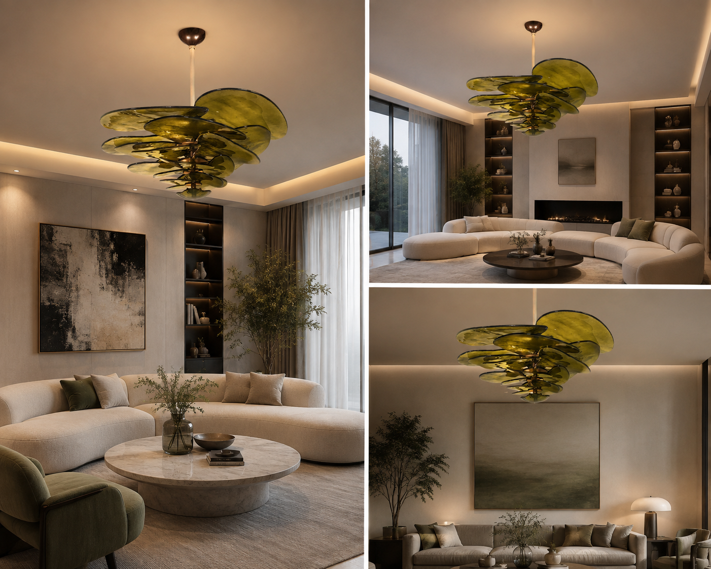 LOTUS - Green tinted glass Chandelier