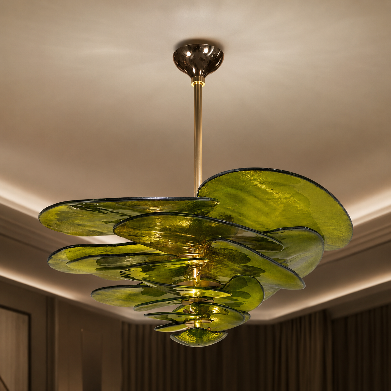 LOTUS - Green tinted glass Chandelier