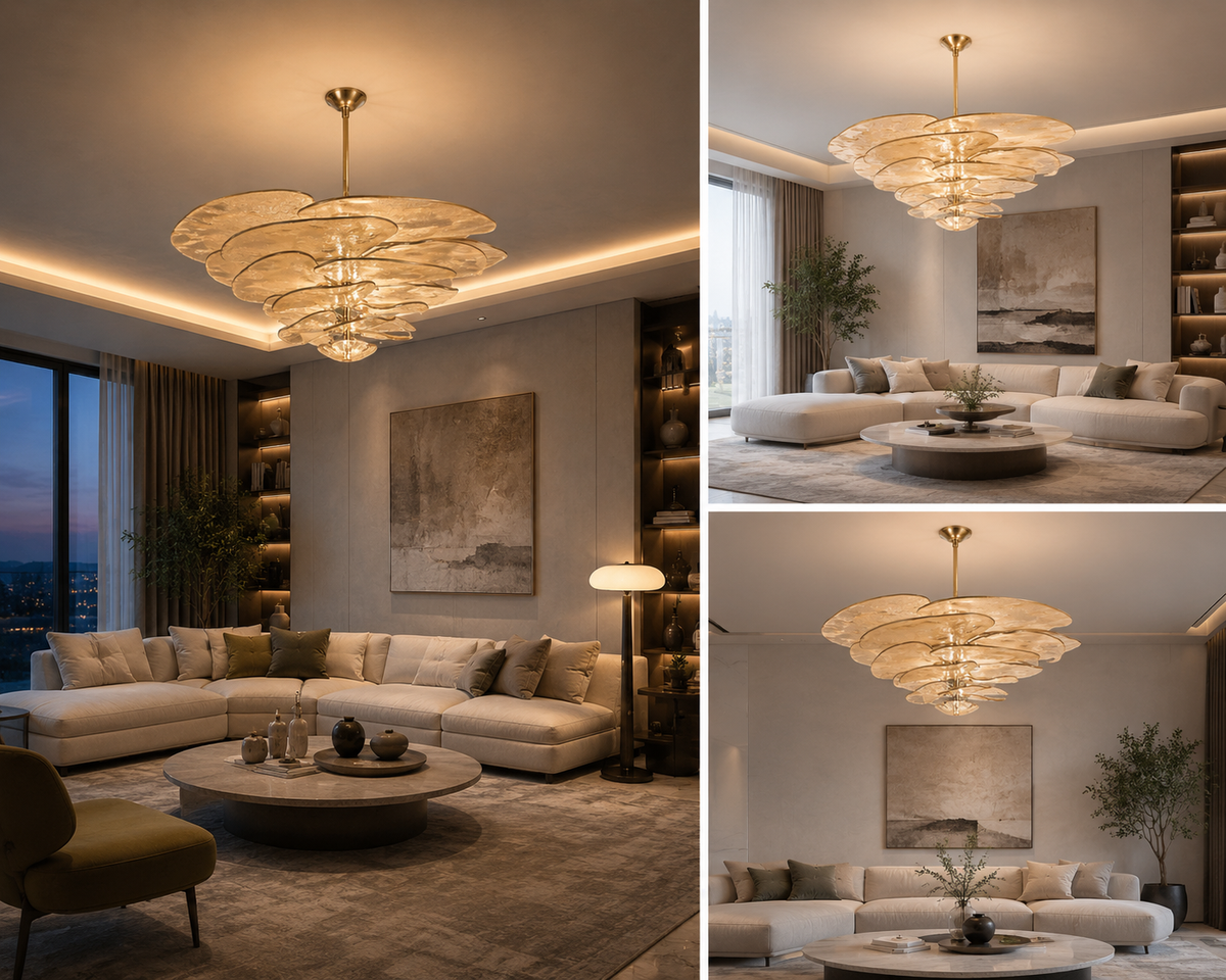 LOTUS - Amber tinted glass chandelier