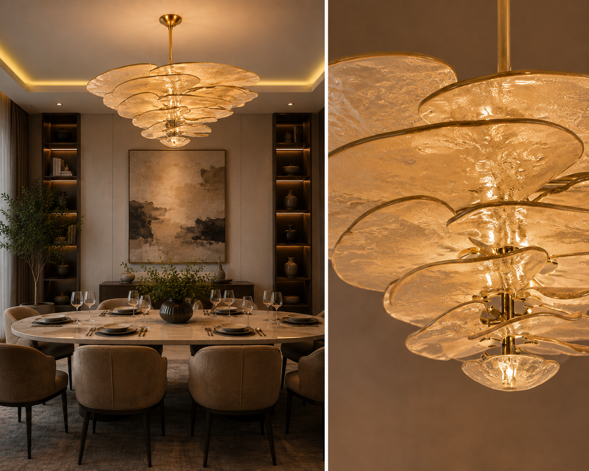 LOTUS - Amber tinted glass chandelier