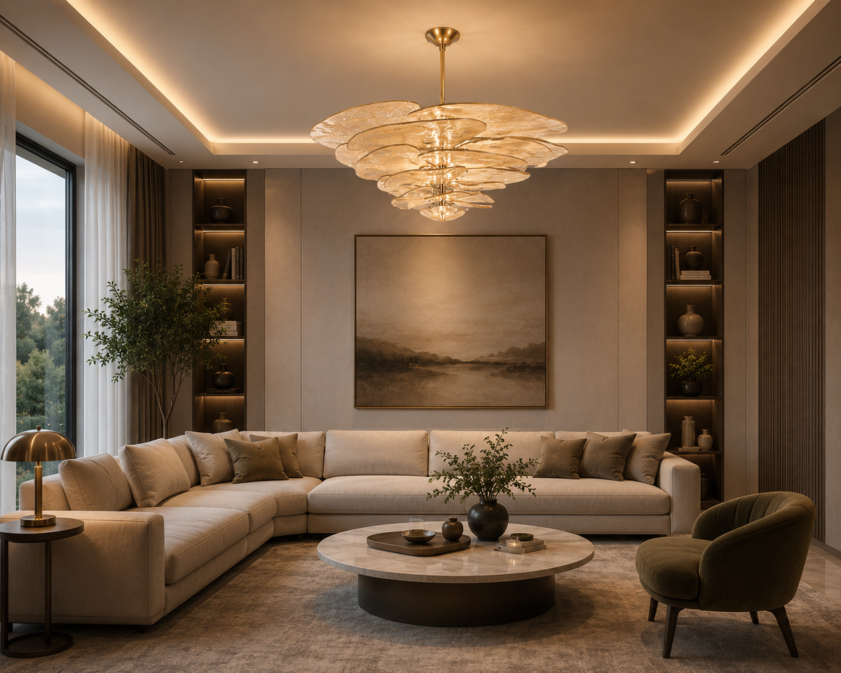 LOTUS - Amber tinted glass chandelier